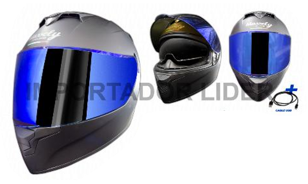 CASCO INTEGRAL F702 C/LUCES NEGRO MATE DOT UND - L (VISOR AZUL IRIDIUM)  DOBLE VISOR