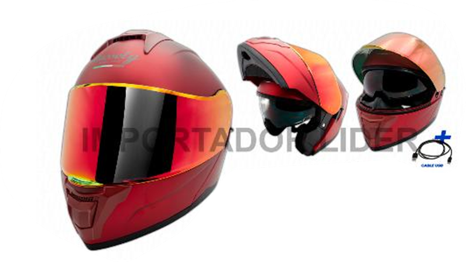 CASCO ABATIBLE FL901 C/LUCES ROJO MATE DOT UND - L (VISOR ROJO IRIDIUM)  DOBLE VISOR