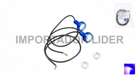 FARO LED OJO DE AGUILA AZUL 2 CABLES PAR - STD  (LUZ FIJA. PERNO 10MM)