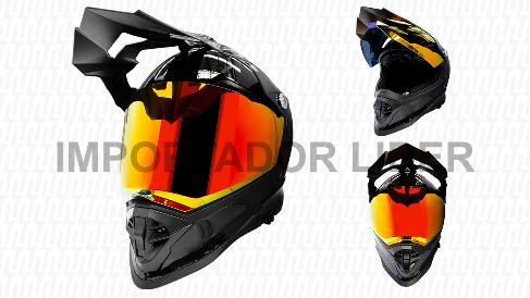 CASCO CROSS CR800 NEGRO BRILLATE DOT UND - L (DOBLE VISOR) (ROJO IRIDIUM)