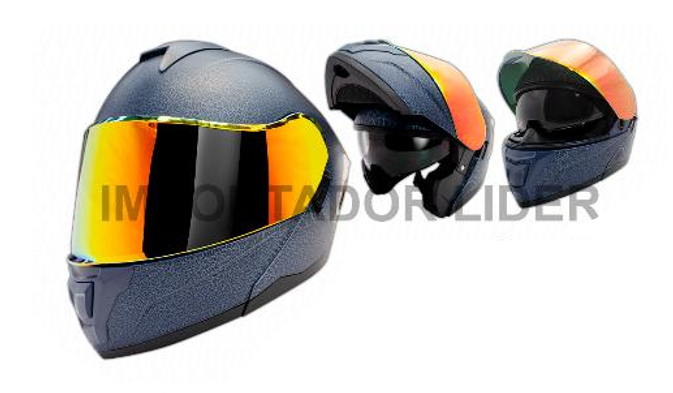 CASCO ABATIBLE FL901 SUBAZUL E/EXPLOSIVA DOT UND - L (VISOR DORADO  IRIDIUM) DOBLE VISOR