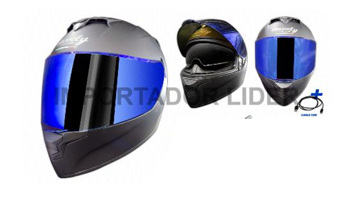 CASCO INTEGRAL F702 C/LUCES NEGRO MATE DOT UND - XL (VISOR AZUL IRIDIUM)  DOBLE VISOR